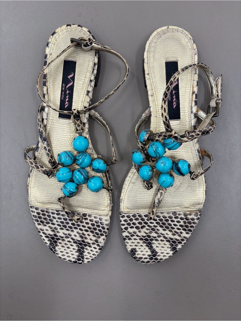 Nina Women's Delphi Sandal T-Strap Sandal with Turquoise Bead Accents Size 8 - Picture 6 of 12
